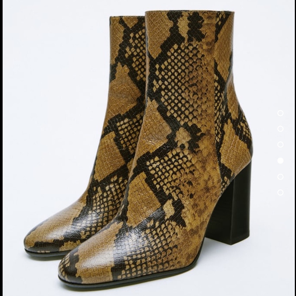 Zara leather snakeskin print square heeled boots , animal print